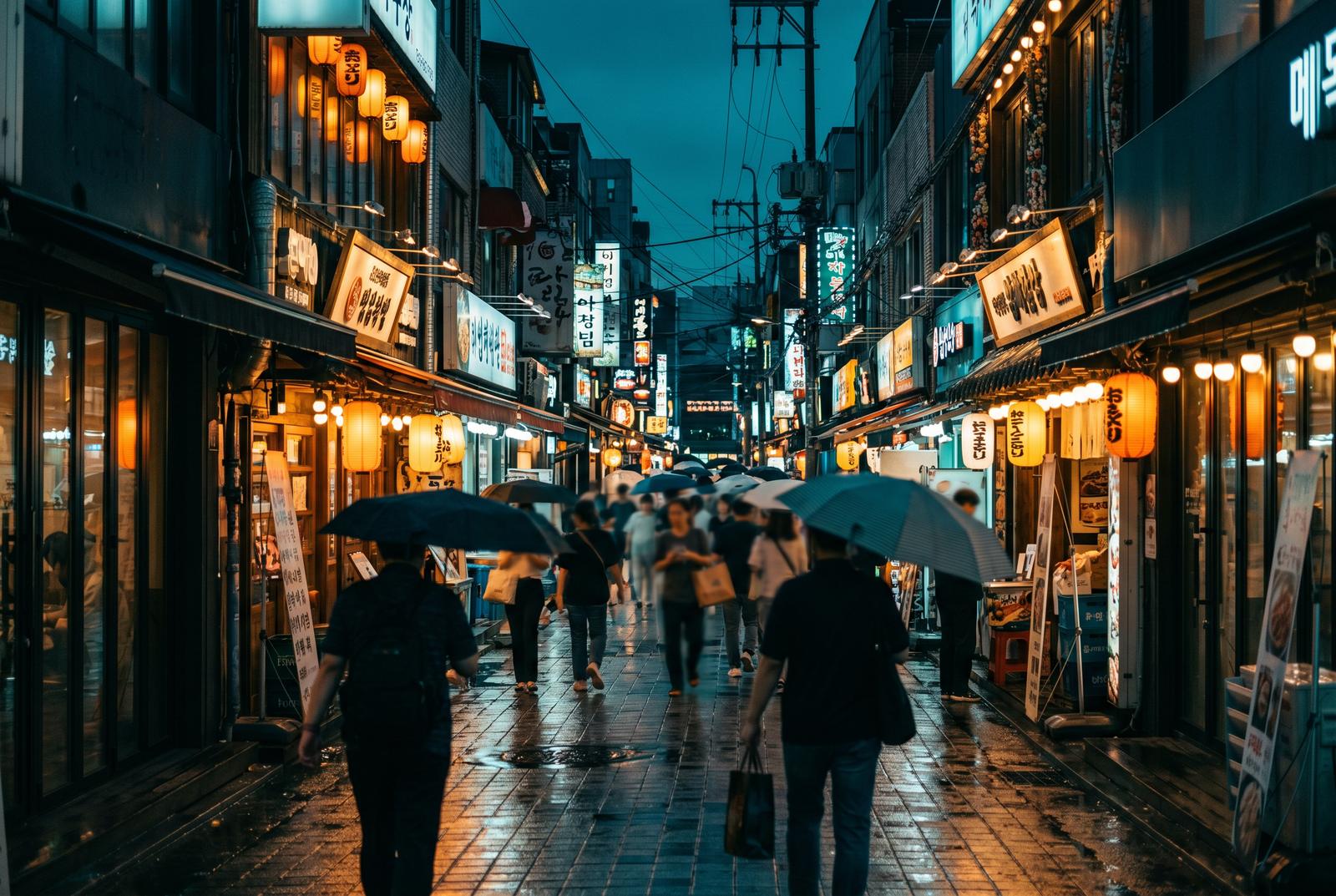 Evening street scene in central Seoul